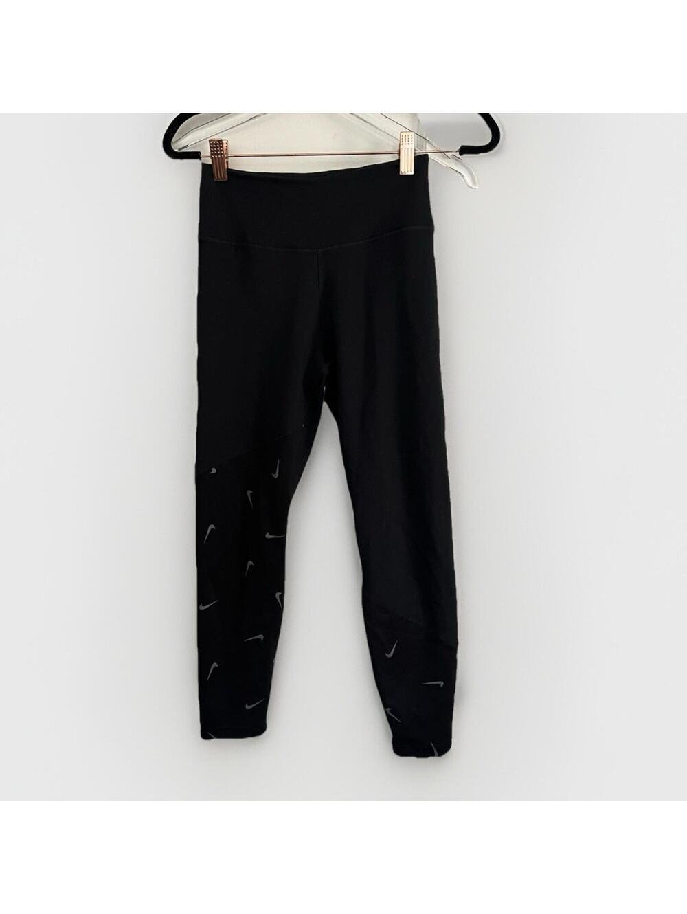Nike Dri-FIT Leggings Womens XS Black Monogram Swoosh Logo Yoga Gym Running